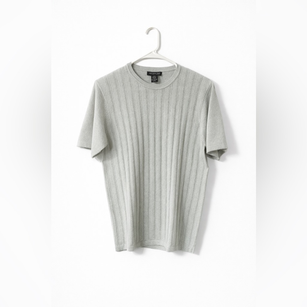 Kenneth Cole Textured Ribbed Short Sleeve Sweater - Light Sage - Picture 1 of 4